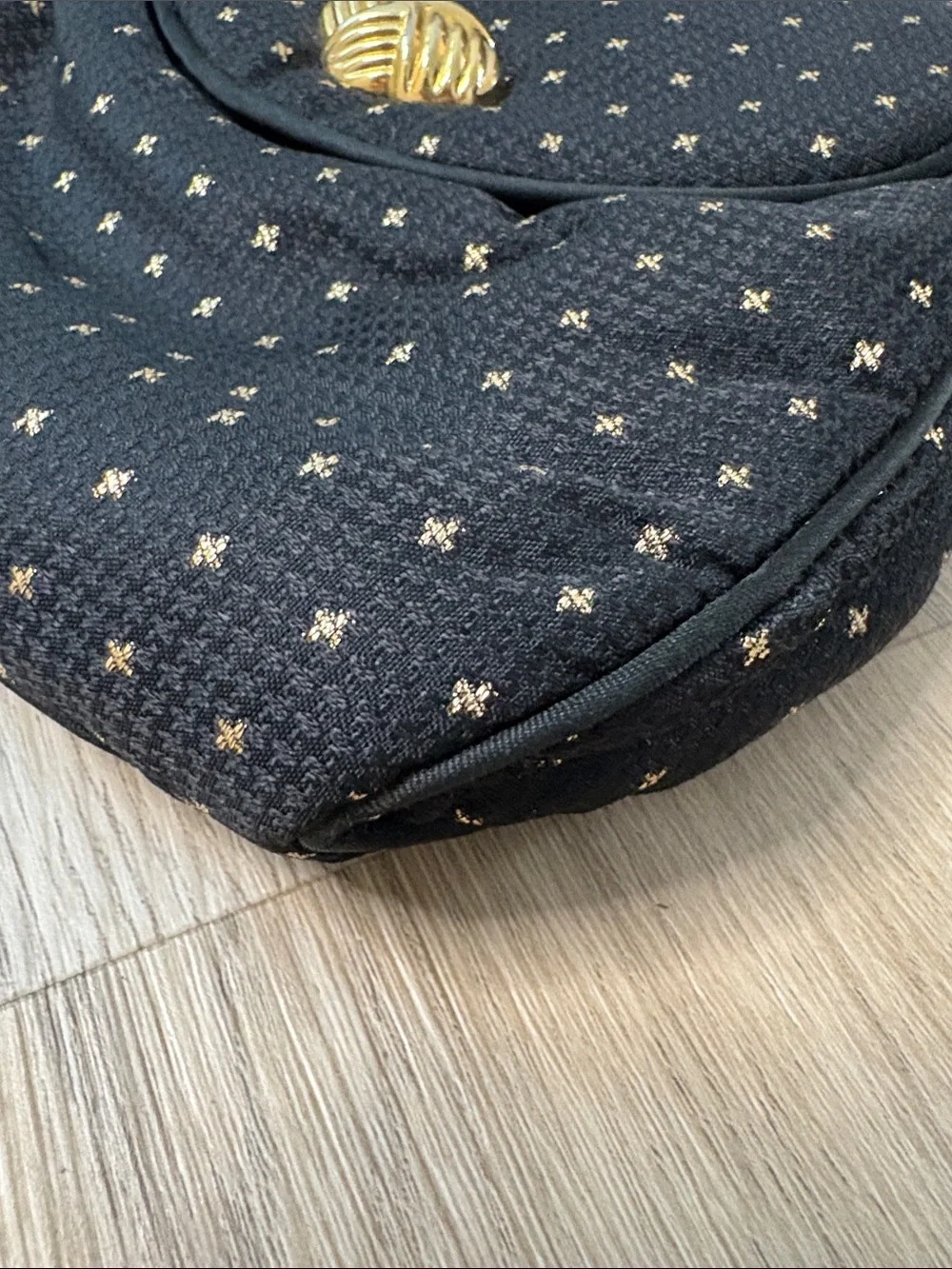 Vintage Whiting and Davis Black and Gold Star Cross Pattern Evening Bag elegant